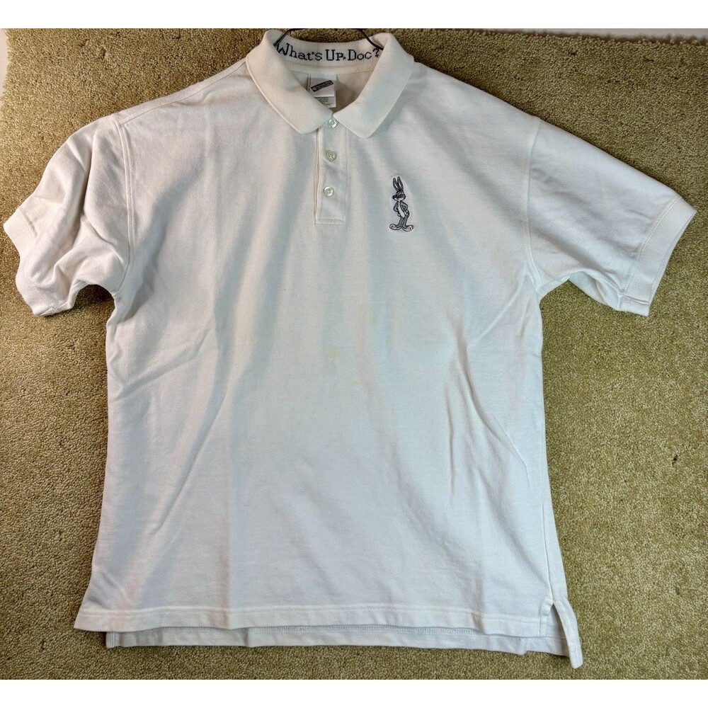 Vtg 1999 Warner Bros Mens S Bugs Bunny Whats Up Doc? White Short Sleeve Polo